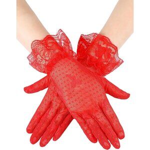 Women's Elegant Dress Up Lace Gloves Dark Red Halloween Wedding Parties Prom